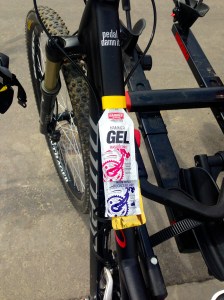 Bebe the Niner equipped with gels readily available for the bumpy terrain.